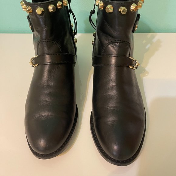 STUART WEITZMAN Black leather gold-tone metal studded Go West Ankle Boot Size 6 - Picture 8 of 12